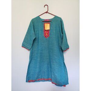 Rang Manch Womens Sz XL Tunic Dress 3/4 Sleeve Teal Blue Round Neck Pullover NWT